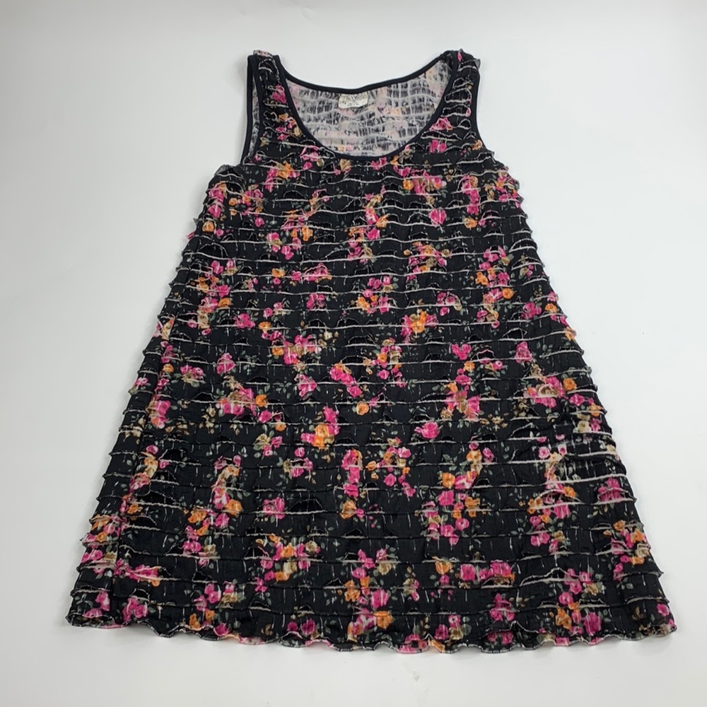 Free People Ruffled Floral Mini Dress Size medium Black Pink Tank top FP